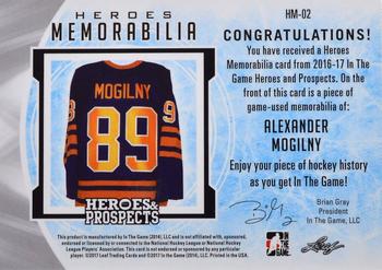 2016-17 Leaf In The Game Heroes and Prospects  - Hero Memorabilia - Platinum #HM-02 Alexander Mogilny Back