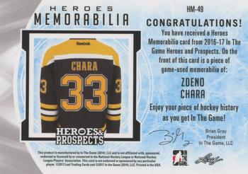 2016-17 Leaf In The Game Heroes and Prospects  - Hero Memorabilia - Platinum #HM-49 Zdeno Chara Back