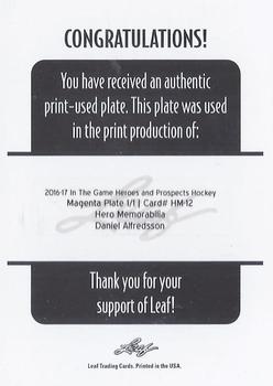 2016-17 Leaf In The Game Heroes and Prospects  - Hero Memorabilia - Printing Plates Magenta #HM-12 Daniel Alfredsson Back