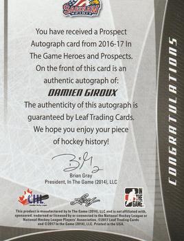 2016-17 Leaf In The Game Heroes and Prospects  - Prospect Signatures #PA-DG1 Damien Giroux Back