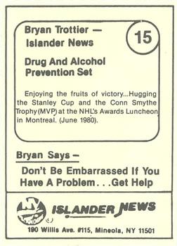 1985 New York Islanders News Bryan Trottier #15 Bryan Trottier / Stanley Cup / Conn Smythe Trophy Back