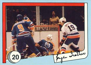 1985 New York Islanders News Bryan Trottier #20 Bryan Trottier / Glenn Anderson / Andy Moog Front