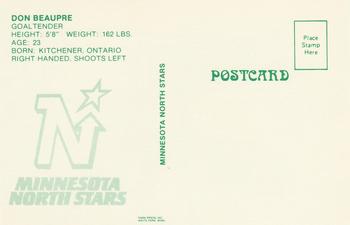1985-86 Minnesota North Stars Postcards #NNO Don Beaupre Back