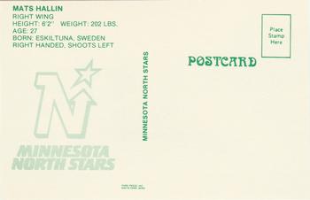 1985-86 Minnesota North Stars Postcards #NNO Mats Hallin Back