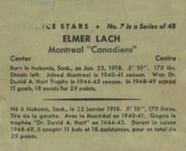 1949-50 World Wide Gum NHL Ice Stars Wrappers #7 Elmer Lach Front