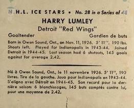 1949-50 World Wide Gum NHL Ice Stars Wrappers #28 Harry Lumley Front