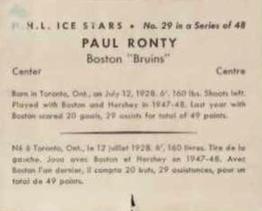 1949-50 World Wide Gum NHL Ice Stars Wrappers #29 Paul Ronty Front