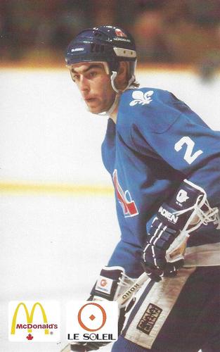 1985-86 McDonald's Quebec Nordiques #NNO Jeff Brown Front