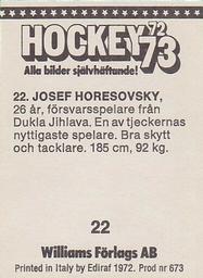 1972-73 Williams Hockey (Swedish) #22 Josef Horesovsky Back