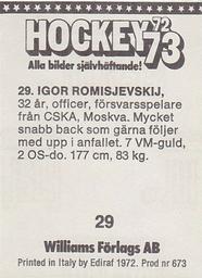 1972-73 Williams Hockey (Swedish) #29 Igor Romishevsky Back