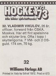 1972-73 Williams Hockey (Swedish) #32 Vladimir Vikulov Back
