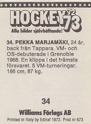 1972-73 Williams Hockey (Swedish) #34 Pekka Marjamaki Back