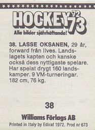 1972-73 Williams Hockey (Swedish) #38 Lasse Oksanen Back