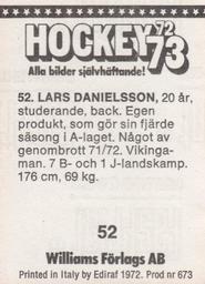 1972-73 Williams Hockey (Swedish) #52 Lars Danielsson Back