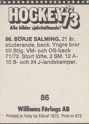 1972-73 Williams Hockey (Swedish) #86 Borje Salming Back
