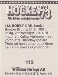 1972-73 Williams Hockey (Swedish) #113 Bobby Orr Back