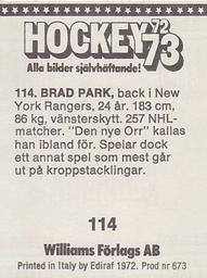 1972-73 Williams Hockey (Swedish) #114 Brad Park Back