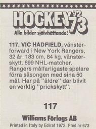 1972-73 Williams Hockey (Swedish) #117 Vic Hadfield Back