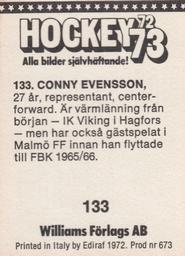 1972-73 Williams Hockey (Swedish) #133 Conny Evensson Back