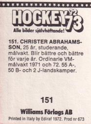 1972-73 Williams Hockey (Swedish) #151 Christer Abrahamsson Back