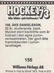 1972-73 Williams Hockey (Swedish) #156 Ake Danielsson Back