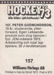 1972-73 Williams Hockey (Swedish) #157 Peter Gudmundsson Back