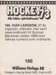 1972-73 Williams Hockey (Swedish) #166 Ivar Larsson Back