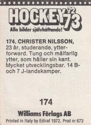 1972-73 Williams Hockey (Swedish) #174 Christer Nilsson Back