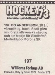 1972-73 Williams Hockey (Swedish) #197 Bosse Andersson Back