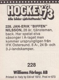 1972-73 Williams Hockey (Swedish) #228 Jan-Erik Nilsson Back