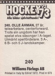 1972-73 Williams Hockey (Swedish) #240 Olle Ahman Back