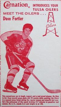 1972-73 Carnation Tulsa Oilers (CHL) Milk Panels #NNO Dave Fortier Front