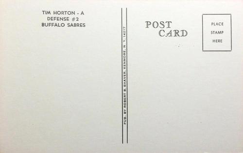 1973-74 Buffalo Sabres Postcards #NNO Tim Horton Back