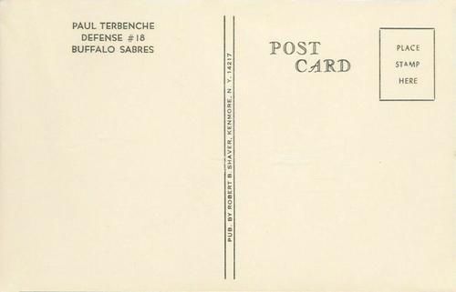 1973-74 Buffalo Sabres Postcards #NNO Paul Terbenche Back