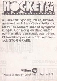 1973-74 Williams Hockey (Swedish) #4 Lars-Erik Sjöberg Back