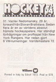 1973-74 Williams Hockey (Swedish) #31 Vaclav Nedomansky Back
