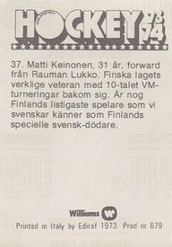1973-74 Williams Hockey (Swedish) #37 Matti Keinonen Back