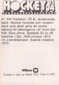 1973-74 Williams Hockey (Swedish) #41 Per Karlsson Back