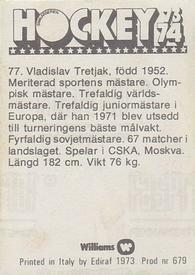 1973-74 Williams Hockey (Swedish) #77 Vladislav Tretiak Back