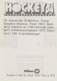 1973-74 Williams Hockey (Swedish) #78 Alexander Sidelnikov Back