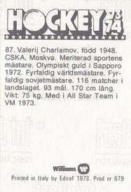 1973-74 Williams Hockey (Swedish) #87 Valerij Kharlamov Back