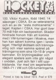 1973-74 Williams Hockey (Swedish) #100 Viktor Kuzkin Back