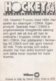 1973-74 Williams Hockey (Swedish) #105 Vladimir Trunov Back