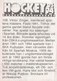 1973-74 Williams Hockey (Swedish) #108 Viktor Zinger Back