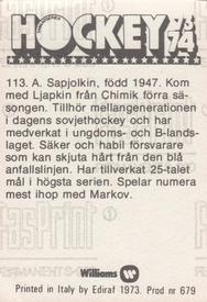 1973-74 Williams Hockey (Swedish) #113 Alexander Sapjolkin Back
