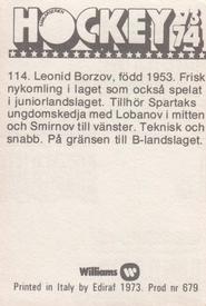 1973-74 Williams Hockey (Swedish) #114 Leonid Borzov Back