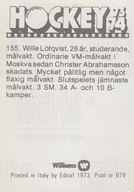 1973-74 Williams Hockey (Swedish) #155 Wille Lofqvist Back