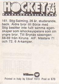 1973-74 Williams Hockey (Swedish) #161 Stig Salming Back