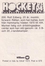 1973-74 Williams Hockey (Swedish) #200 Rolf Edberg Back