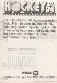 1973-74 Williams Hockey (Swedish) #203 Jan Olsson Back
